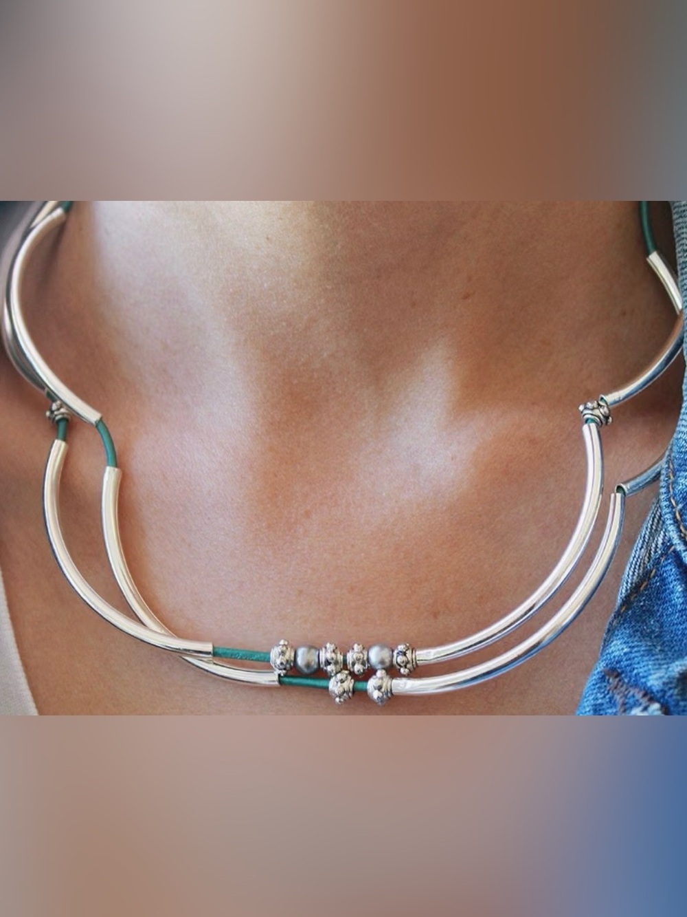 Lizzy James 2 Strand Teal Leather Choker/Bracelet